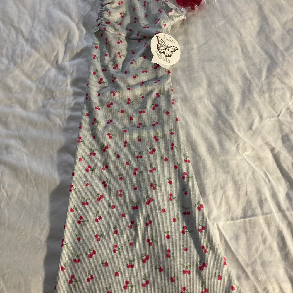 Gray Dress with Cherry Print and Heart Sunglasses - Picture 2 of 4